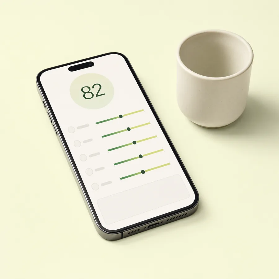 Sero results on a phone beside a cup of coffee